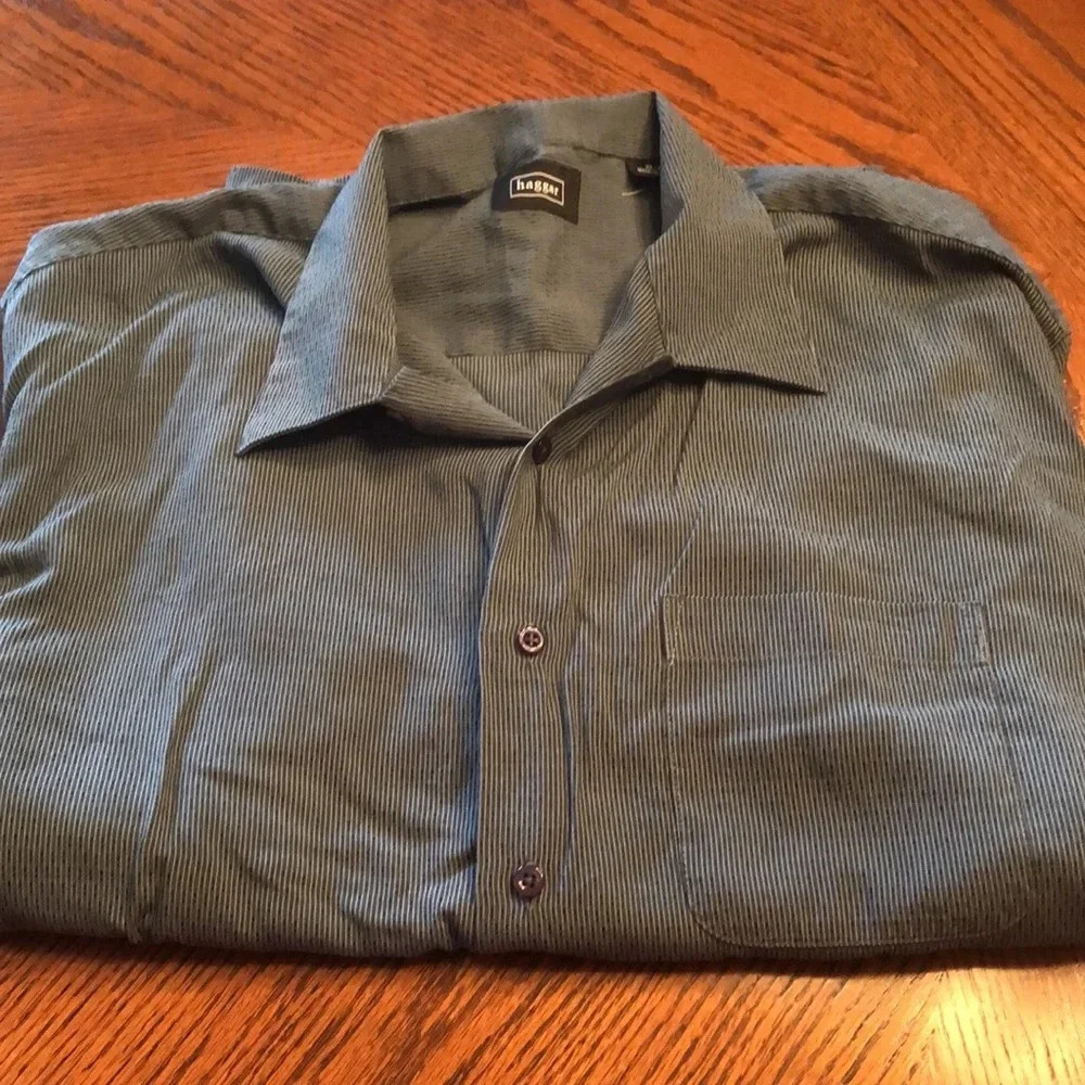Haggar Button Up Striped Dress Shirt Short Sleeve XL